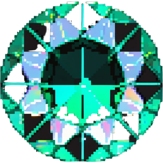 round cut emerald gemstone with vibrant green color and holographic sparkle effect emoji