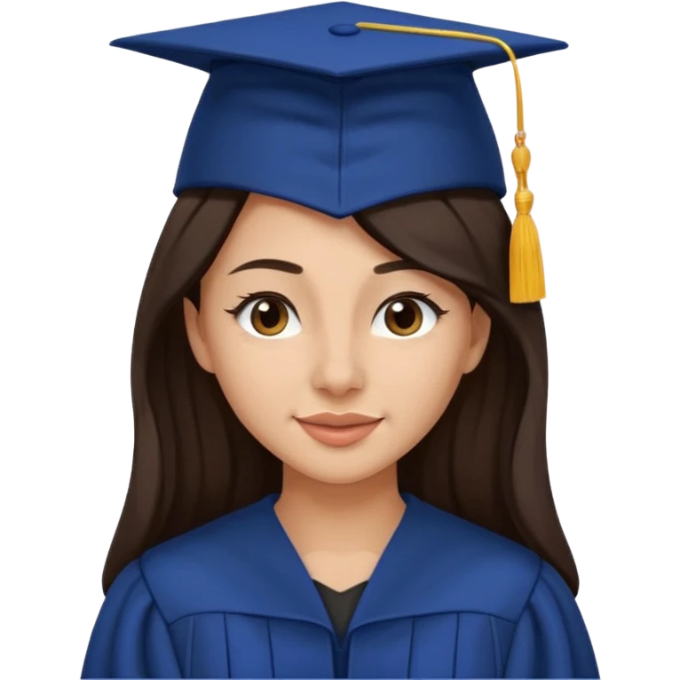 带着学士帽的，深棕色长发，黄种偏白皮肤的，高鼻梁，不戴眼镜的女博士生，在wink，年龄26岁，学士服是深蓝色和黑领子 emoji
