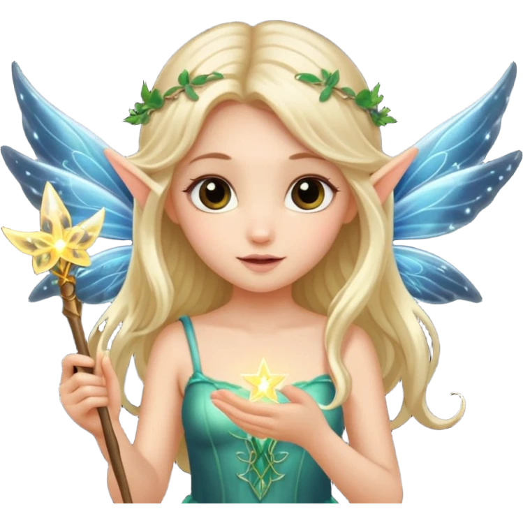 Cute fairy with wings holding glowing wand emoji