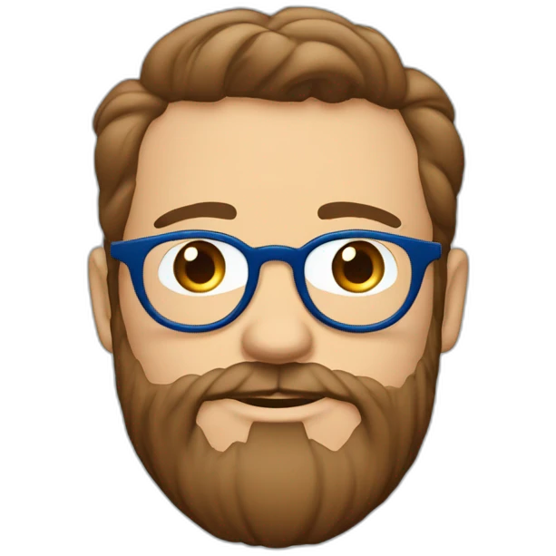 cara de hombre blanco con barba blanca, lentes azules redondos, cejas café intenso, sorprendido emoji