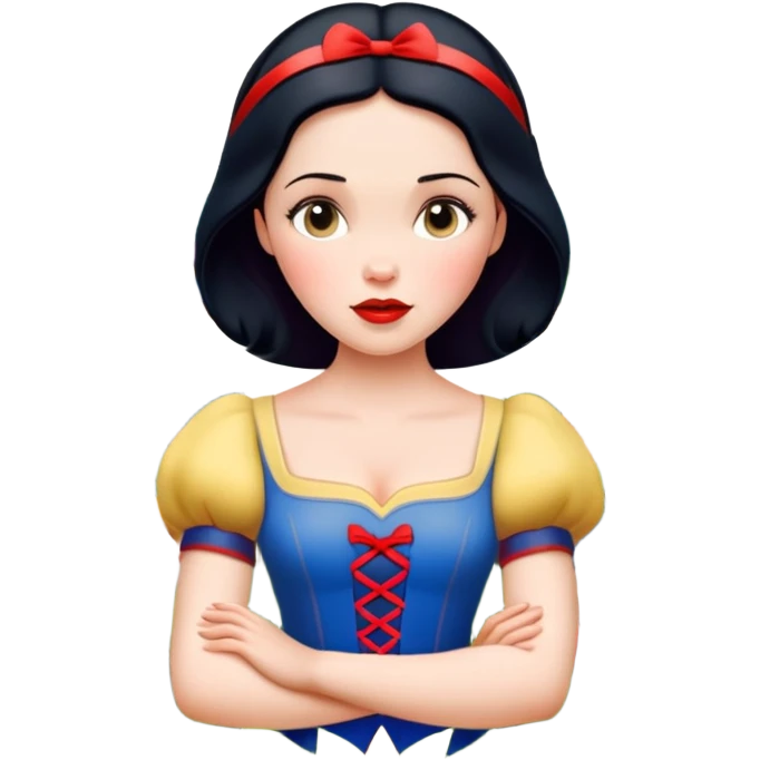 Snow White standing gracefully in a lush forest, surrounded by the Seven Dwarfs emoji