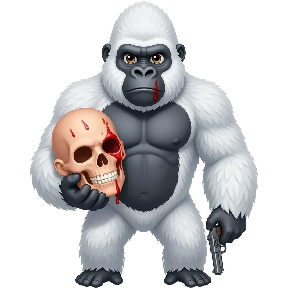 white gorilla holding a human head that's bleeding  and a gun emoji