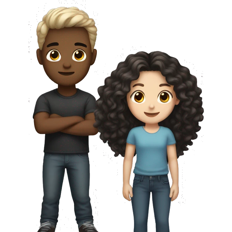 Girl white skin, hair brown and boy moreno, hair black  emoji