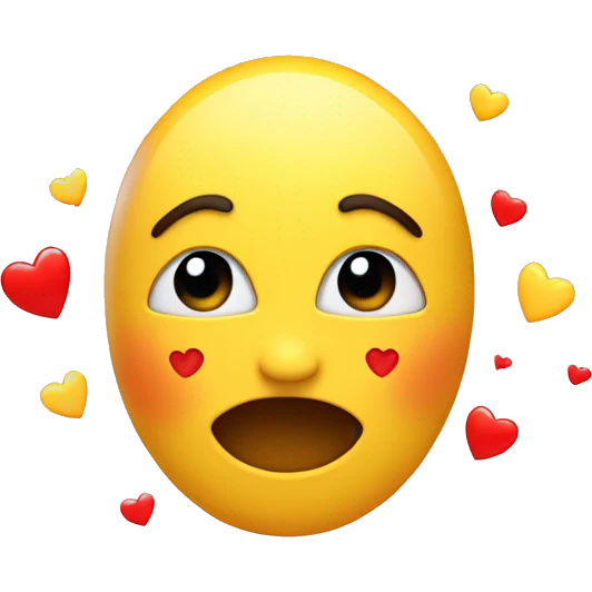 Regular yellow Emoji in love looking , blushing and red little hearts on the air emoji