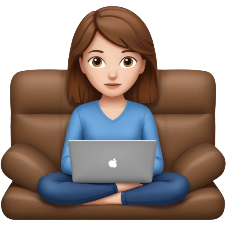 A white girl is lying on a sofa with a laptop emoji