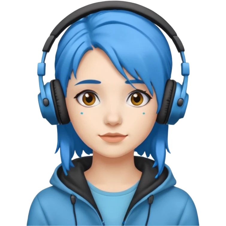 blue haired woman with headphone emoji