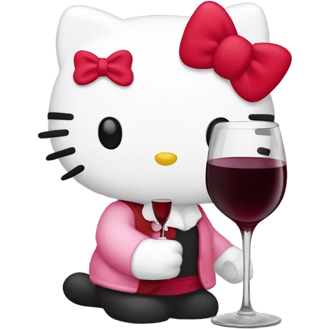 Hello Kitty drinking red wine emoji