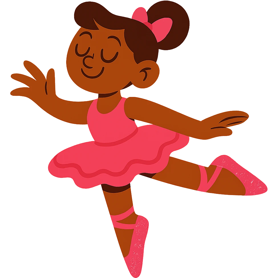 Add pink sparkly pointe shoes to the ballerina, keep the vibrant toon style, with no background. emoji