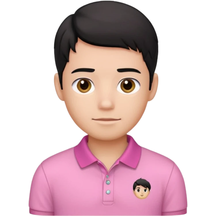 generate a pretty bratz boy wearing a pink polo shirt. Black middle part hair. handsome emoji
