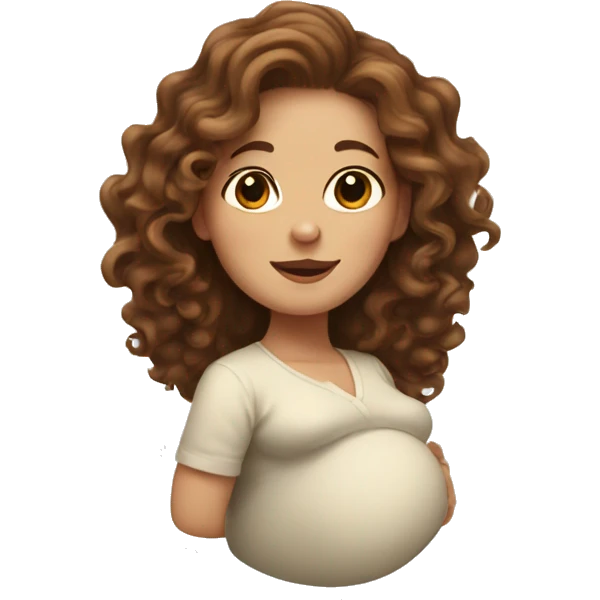Pregnant white lady with long, brown, curly hair emoji
