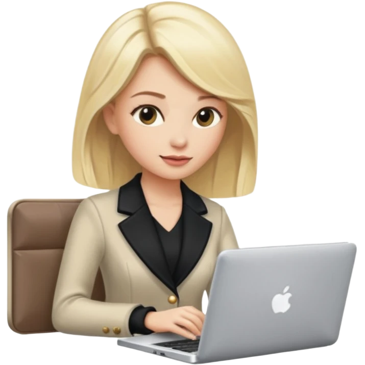 Woman blonde hair typing in laptop luxury clothes  emoji