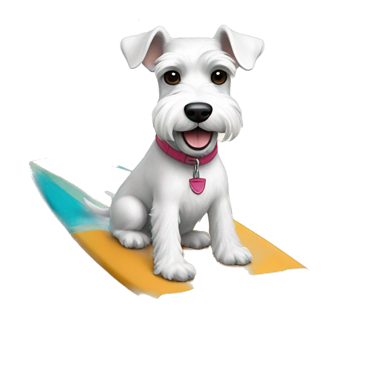 White mini schnauzer riding surf board emoji
