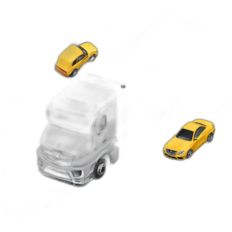 Mercedes Benz Truck rams across a stationary car emoji