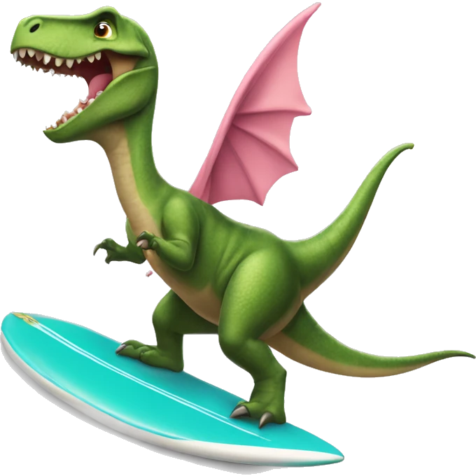 Dinosaur rising a surfboard wearing a tutu emoji