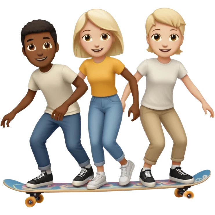 Four people (two black guys, one white guy, one white girl) on one long skateboard emoji
