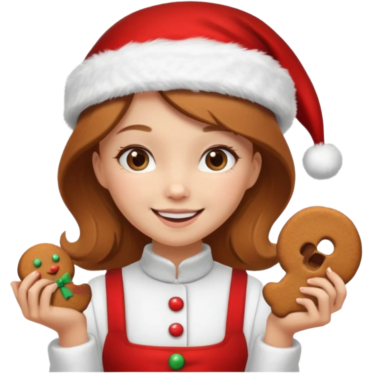 clean and vanilla girl with santa claus hat like holiday mood, baking ginger cookie emoji