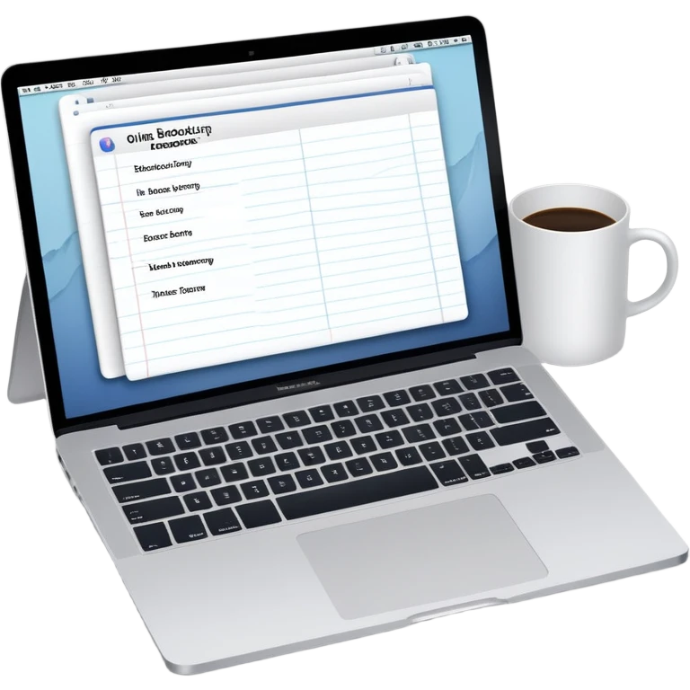 online booking system on MacBook screen beside a classic paper notebook and pen emoji