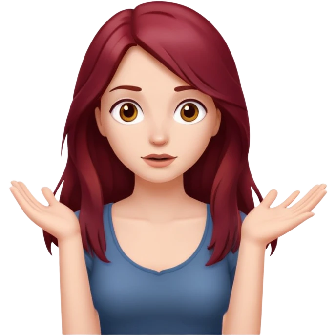 Beautiful long burgundy haired girl, shrugging shoulders emoji