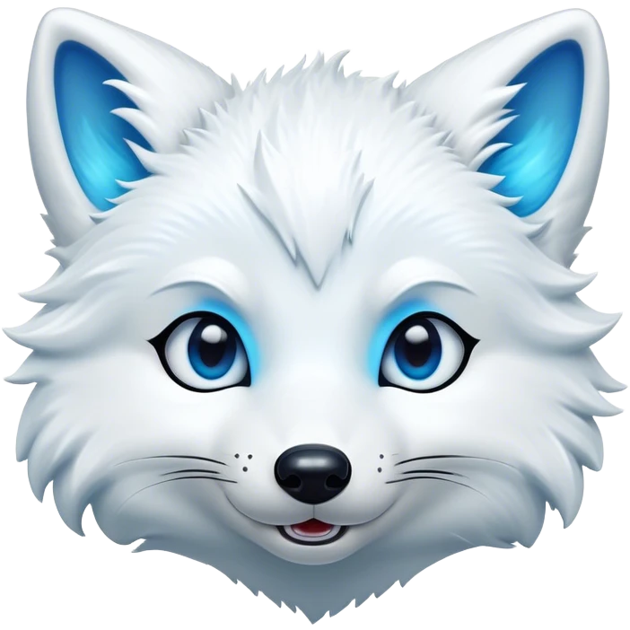 Cinematic Comical Arctic Fox Portrait Emoji, Head tilted dramatically with an exaggeratedly amused expression, featuring a striking, glossy white Fur with bold icy blue accents and wide, expressive eyes filled with playful disbelief, Simplified yet hilariously expressive features, highly detailed, glowing with a slightly sassy glow, high shine, dramatic yet playful, stylized with an air of cheeky arctic mischief, bright and endearing, soft glowing outline, capturing the essence of a spirited and over-the-top arctic fox, so meme-worthy it feels like it could side-eye its way into internet fame instantly! emoji