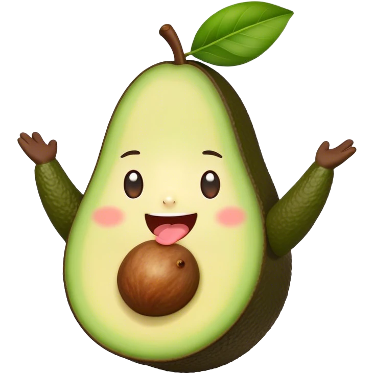 Cute Kawaii Avocado, round and cuddly, soft green with a tiny brown pit, blushing cheeks, a joyful smile, tiny arms outstretched, a warm and healthy glow! emoji