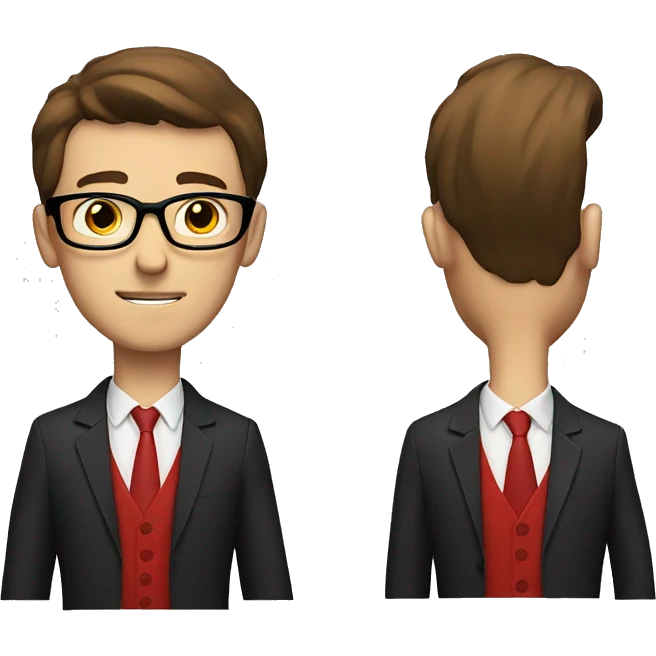 skinny guy with brown hair, black glasses and red suit emoji