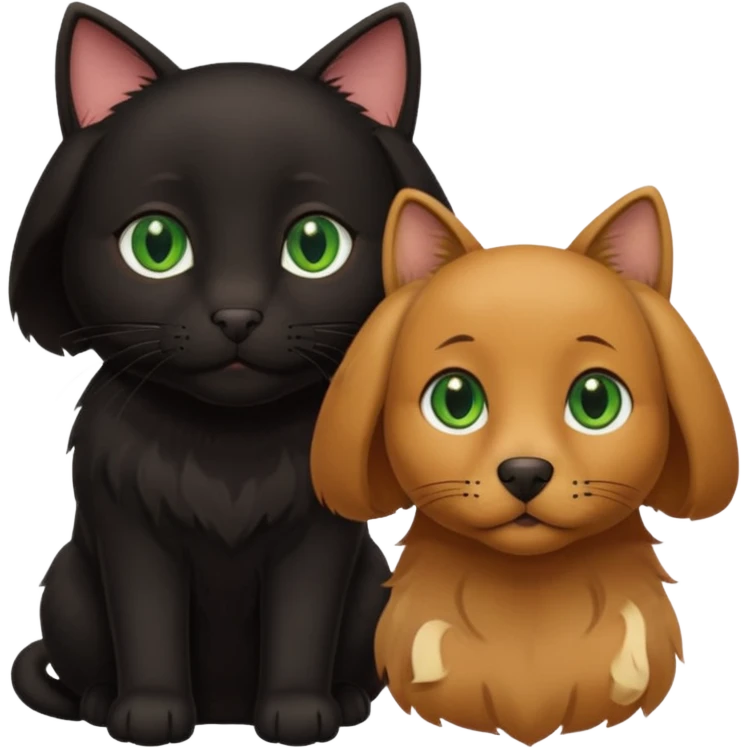 one black cat with brown eyes  and one big brown retriever with green eyes  emoji