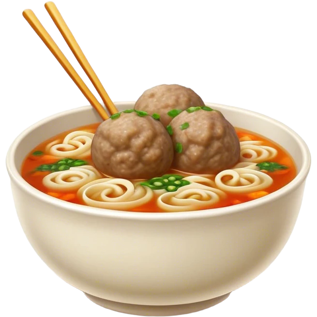 Cinematic Realistic Bakso Dish Emoji, showcasing savory meatball soup with noodles rendered with detailed textures and warm, inviting lighting. emoji