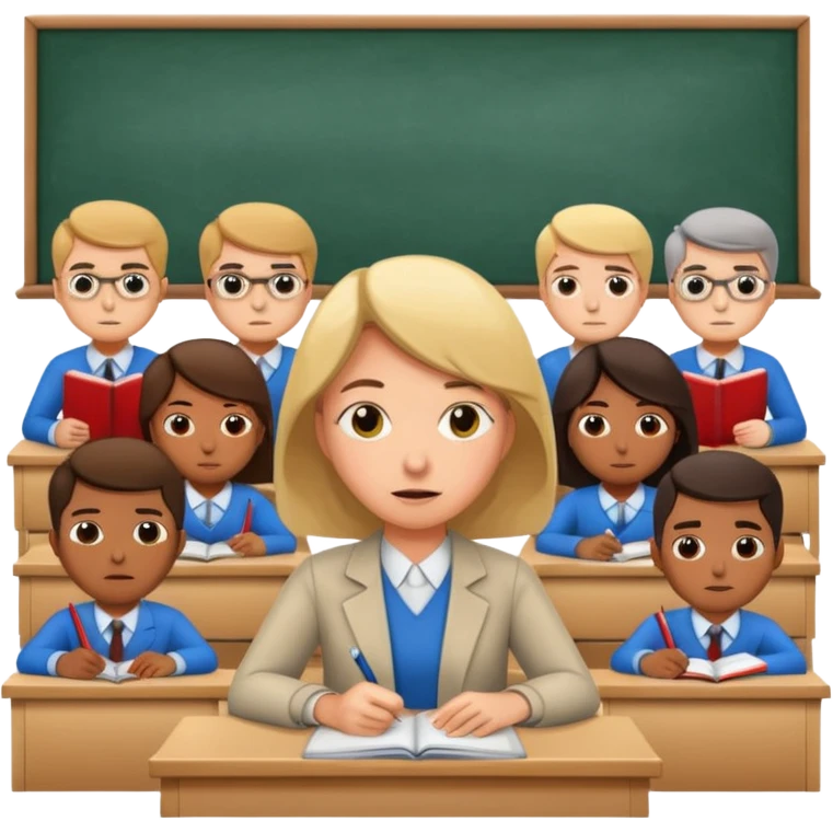 exhausted teacher in a bustling classroom emoji