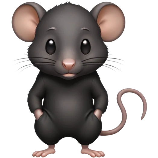 a large, completely black rat, all black, in pants, with a sweaty forehead emoji