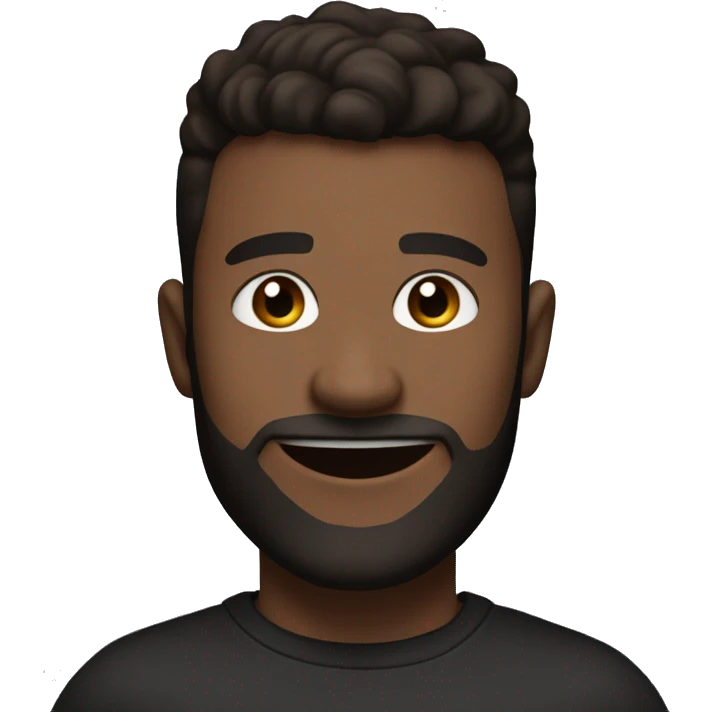 22 years old Young man, with a really dark brown short crew cut, and a faded medium dark brown beard, smiling really happy, and muscular but with a black t shirt on emoji