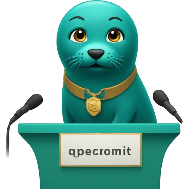 teal seal speaking behind a podium emoji