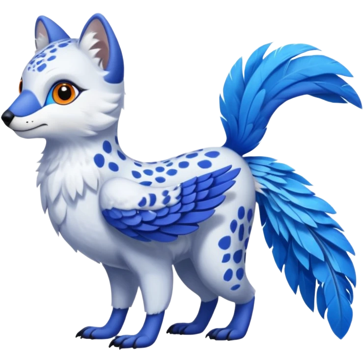 Arctic-Fox-Snow-Leopard-Blue-Tang-Fish-Hyacinth-Macaw-Fakémon-fusion-hybrid-animal-creature, full body emoji