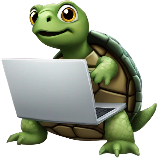 turtle with laptop and hacking emoji