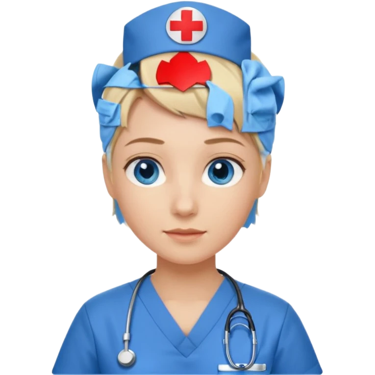 Nurse blue eyes short blond blue scrubs no hat emoji