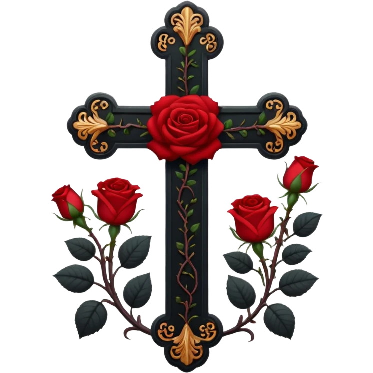 Ein christen kreuz schön verziert mit Rosen ranken aber nur in schwarz als Emoji emoji