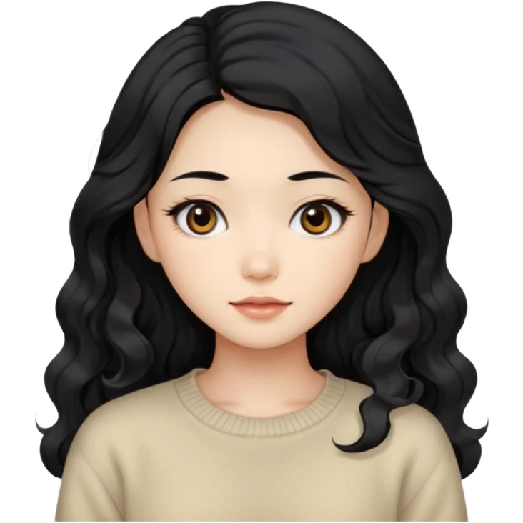 Beautiful girl,Black hair, wavy long hair,Black eyes,Chinese, beige sweater  emoji