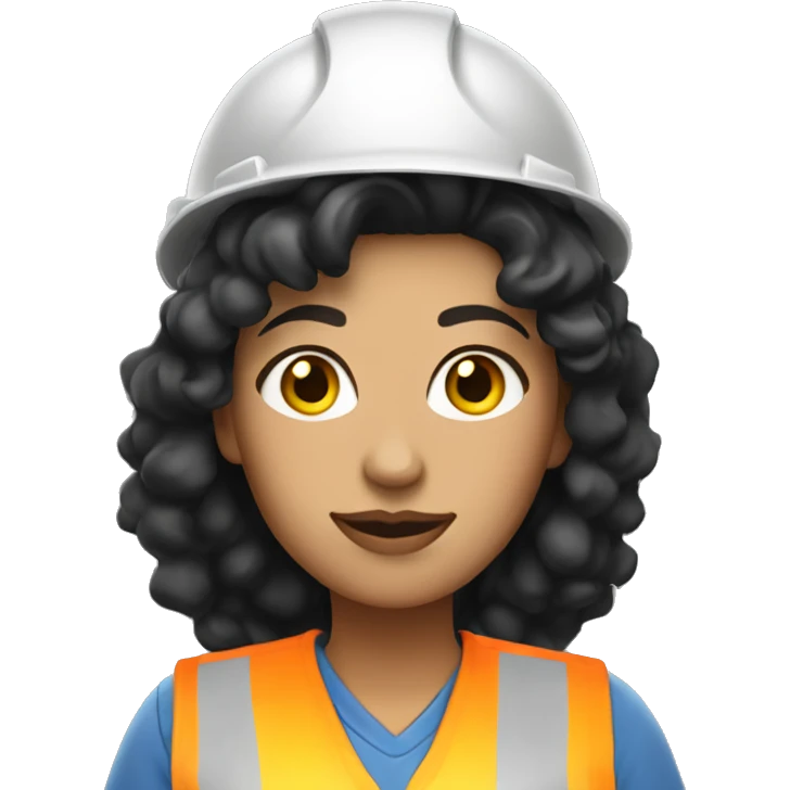 white Woman construction worker with black curly hair and yellow hat emoji