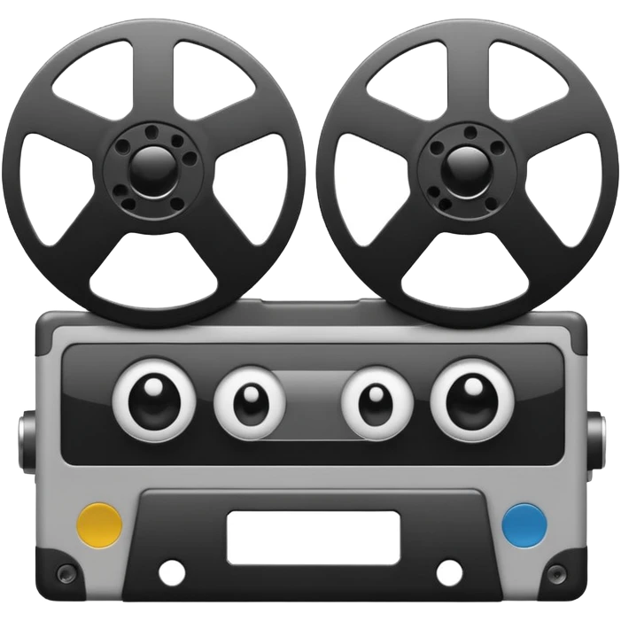 Minimalist emoji-style sticker of a VHS tape where the reels look like eyes, staring out. Black, white, and gray tones only.
 emoji