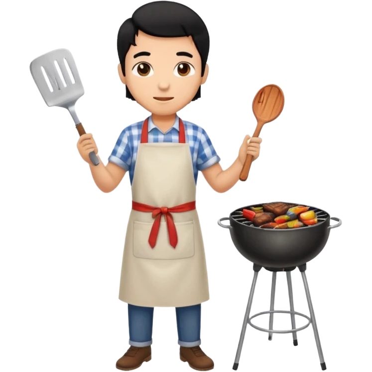 man cooking barbecue full-body black hair brown skin emoji