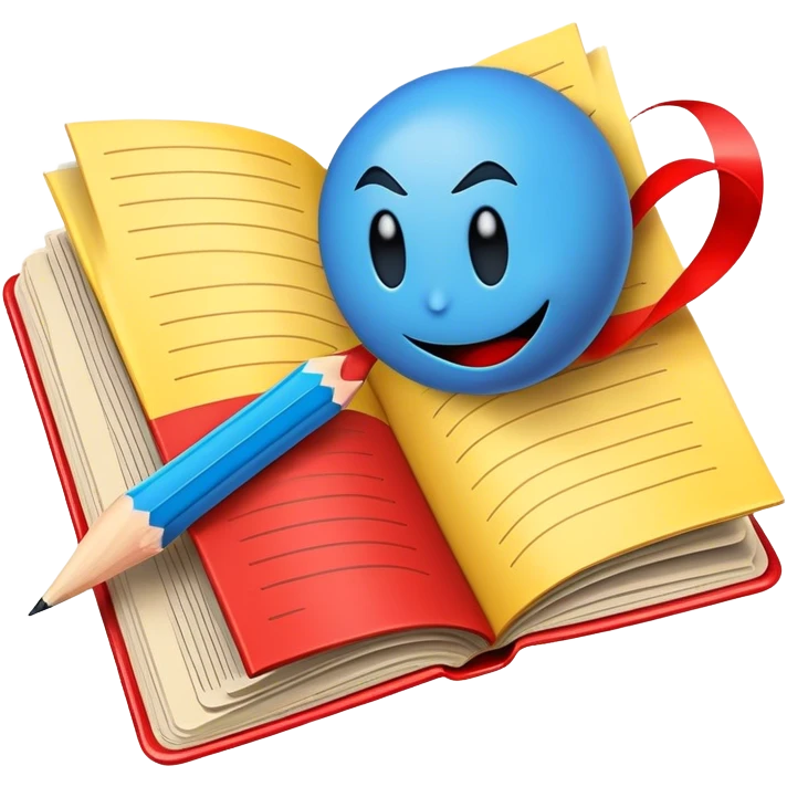 Create a vibrant emoji, representing comic books and graphic novels as an art form. The design should feature a large, opened comic book with vintage comic panels on the pages. Include a pencil (without a hand), writing text or sketching on the pages. The comic panels should have bold lines and retro-style artwork with classic comic book visuals. Use bright, energetic colors like red, yellow, and blue to evoke excitement and creativity. The overall design should feel dynamic, vintage, and artistic. Make the background transparent. emoji