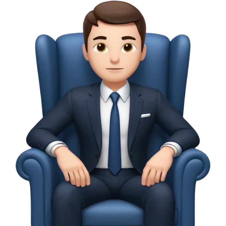 businessman sitting in an armchair, confident relaxed pose, formal suit and tie, professional corporate vibe, 3D cartoon style, mobile game icon style, clean background, no text, no watermark
 emoji