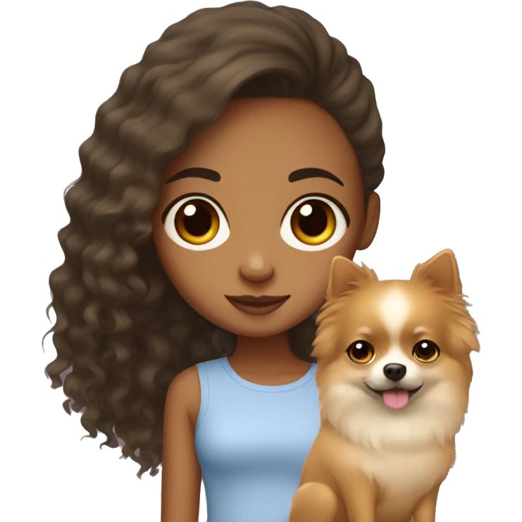 Mixed race girl with Pomeranian emoji