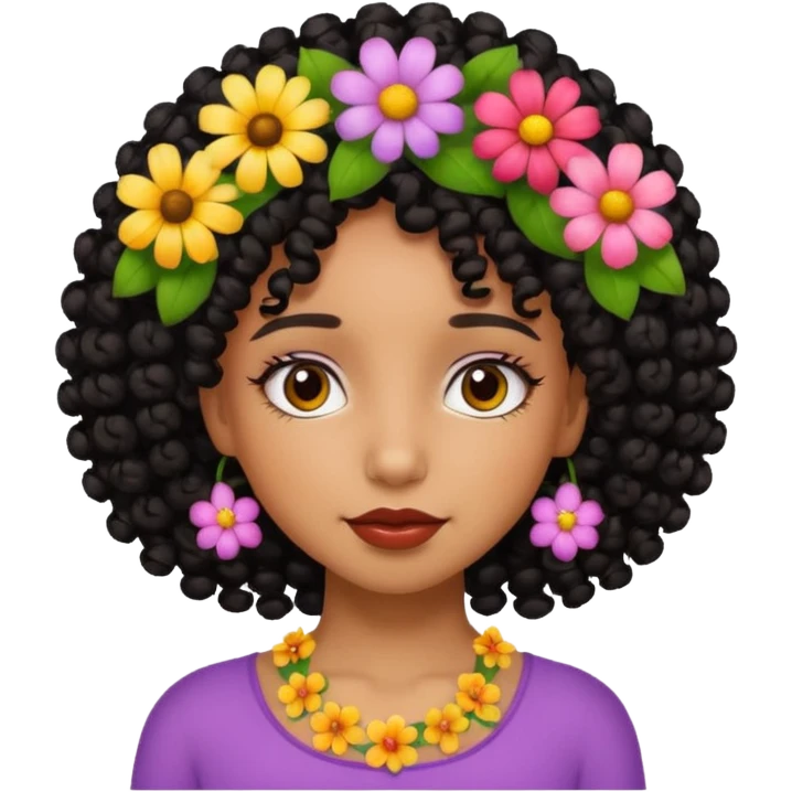 short black curly girl, tan skin, with flowers on her hair emoji
