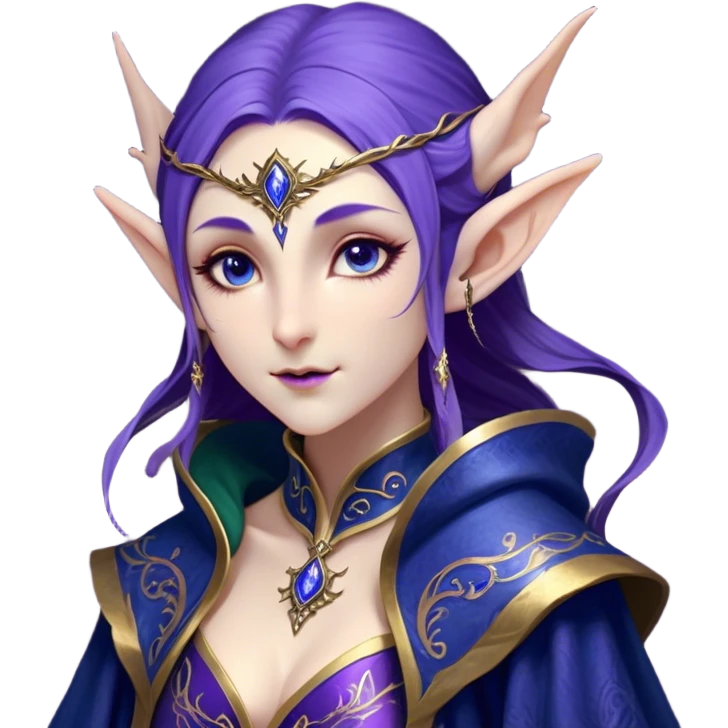 Cinematic Realistic WoW Elf Mage Portrait, head tilted dramatically with an exaggeratedly amused expression, blending timeless arcane wisdom with a touch of unexpected playfulness. Her luminous, porcelain-like skin and delicate features, complemented by an intricately detailed robe in deep blues and purples with golden filigree, are rendered with lifelike texture and dynamic magical lighting, high shine, dramatic yet whimsical, capturing the essence of an elven mage whose epic mastery is tinged with charming irreverence. emoji