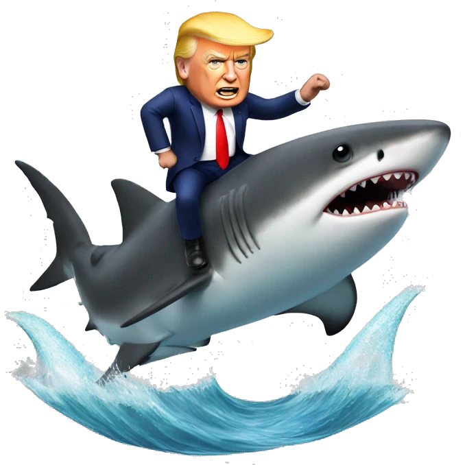 Trump riding on 2 sharks emoji