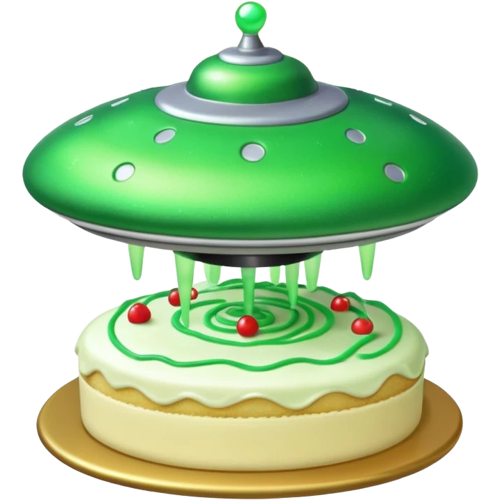 big ufo flying and stealing in a green light small cake  emoji