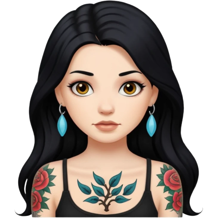 Hyperrealistic beautiful white girl with tattoos, with long black hair emoji