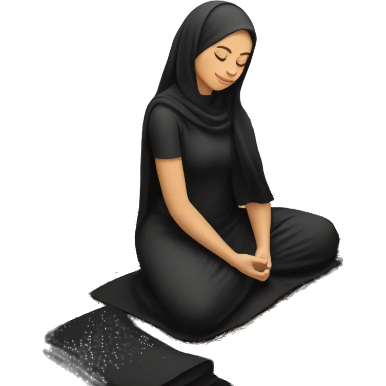 muslim woman praying on a praying carpet with a black abaya on emoji