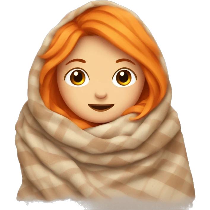 Girl with orange hair cuddled up in a blanket emoji