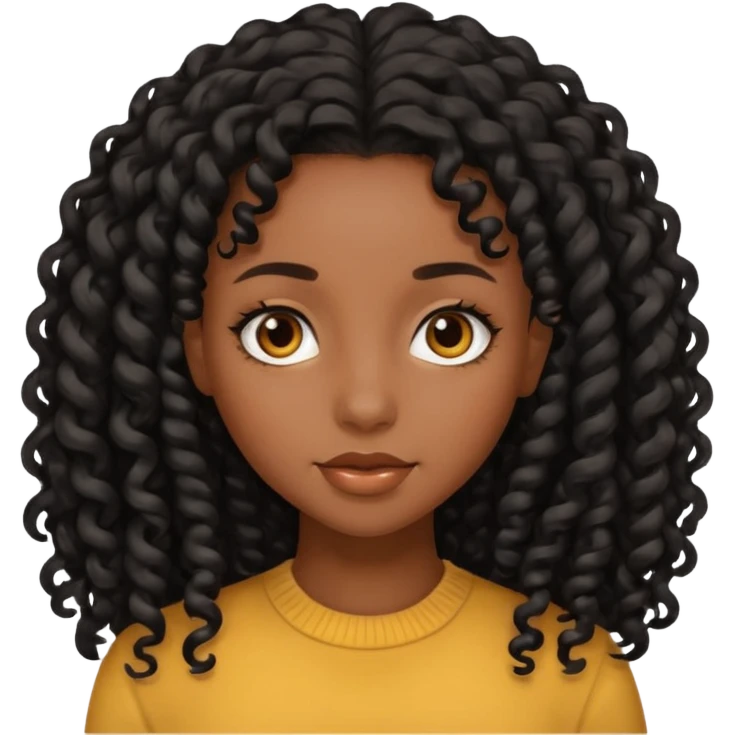 black girl with long black curly hair  emoji